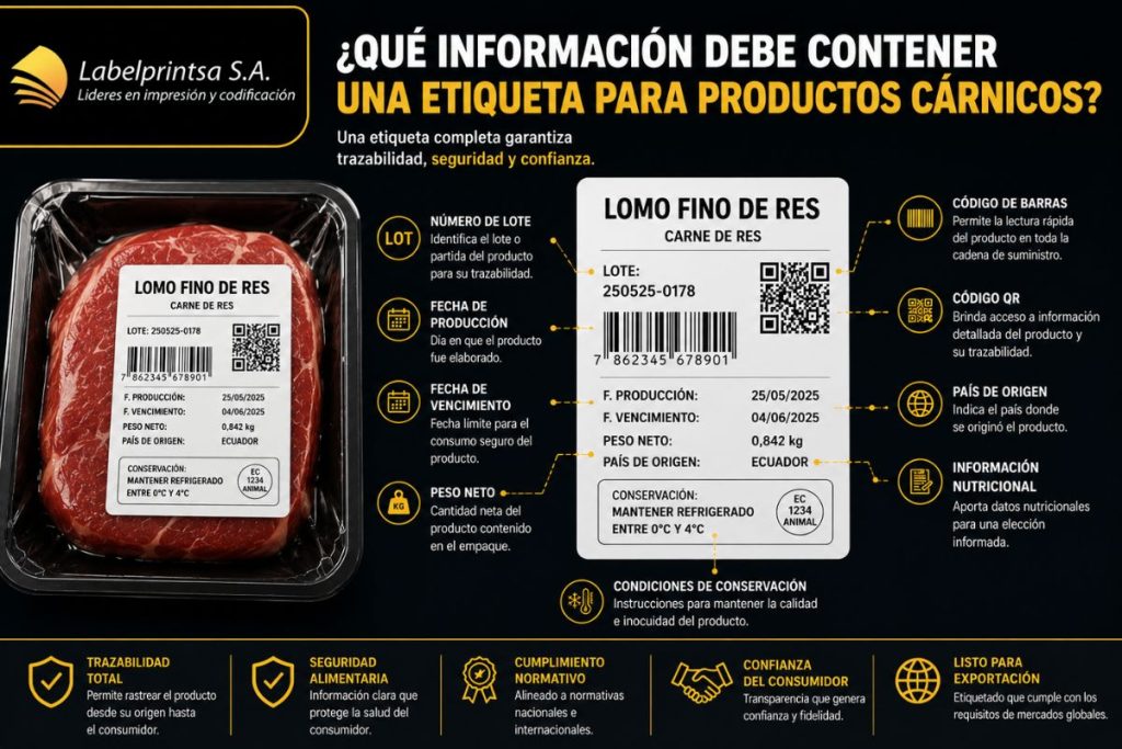 ¿Qué información debe contener una etiqueta para productos cárnicos?